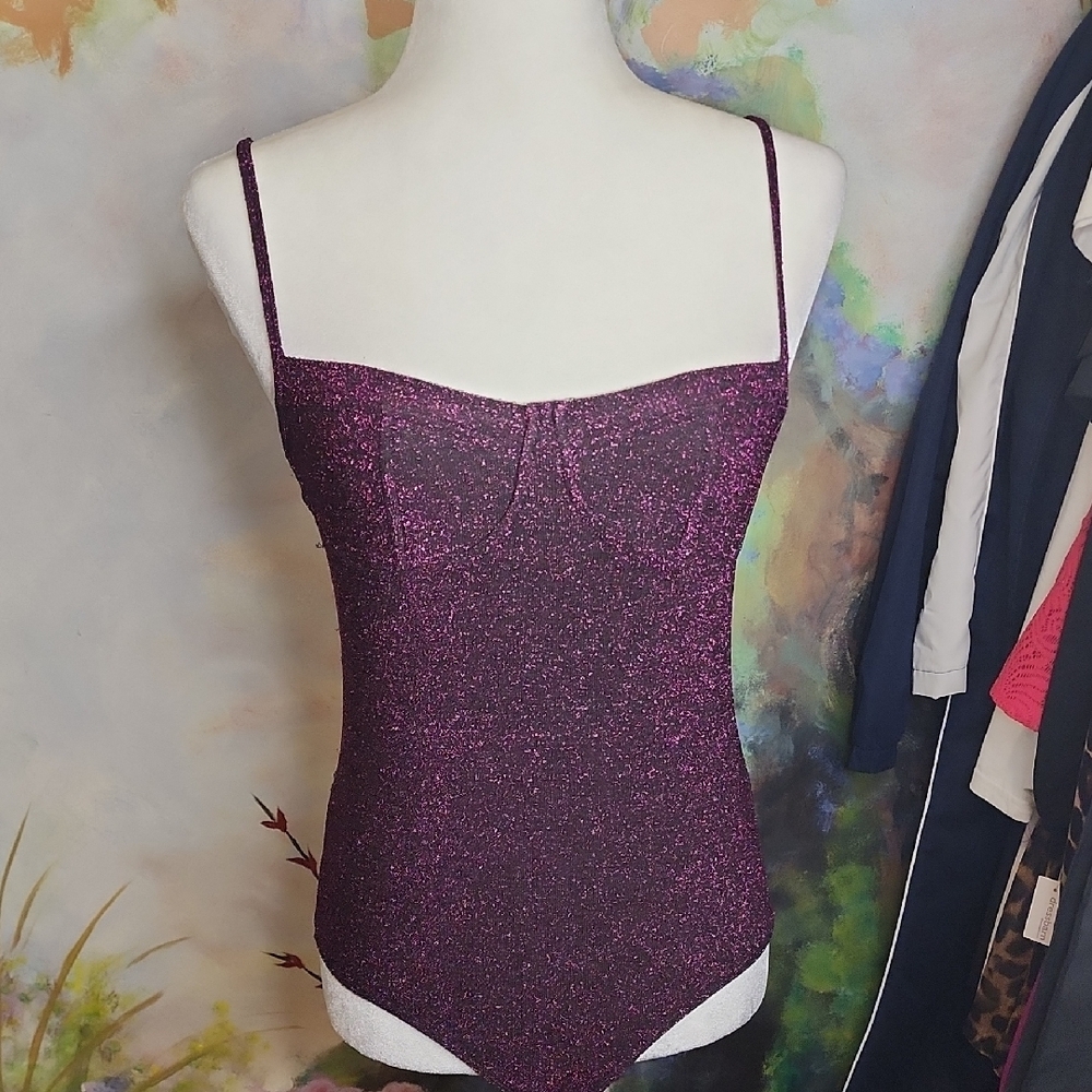 Wild Fable Pink and Purple Bodysuit with Sweetheart Neckline